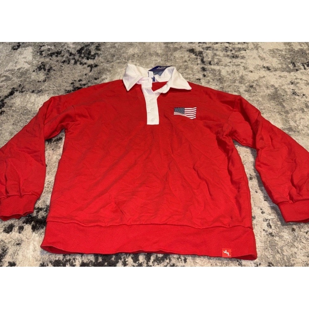 Joy Lab Red Rugby Long sleeve Polo Shirt Size XXS Patriotic Flag